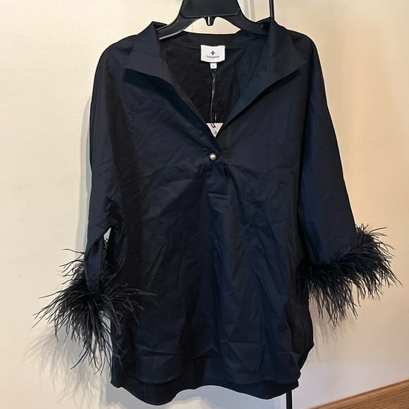 Tuckernuck Black Feather Trim Blouse - Picture 6 of 9